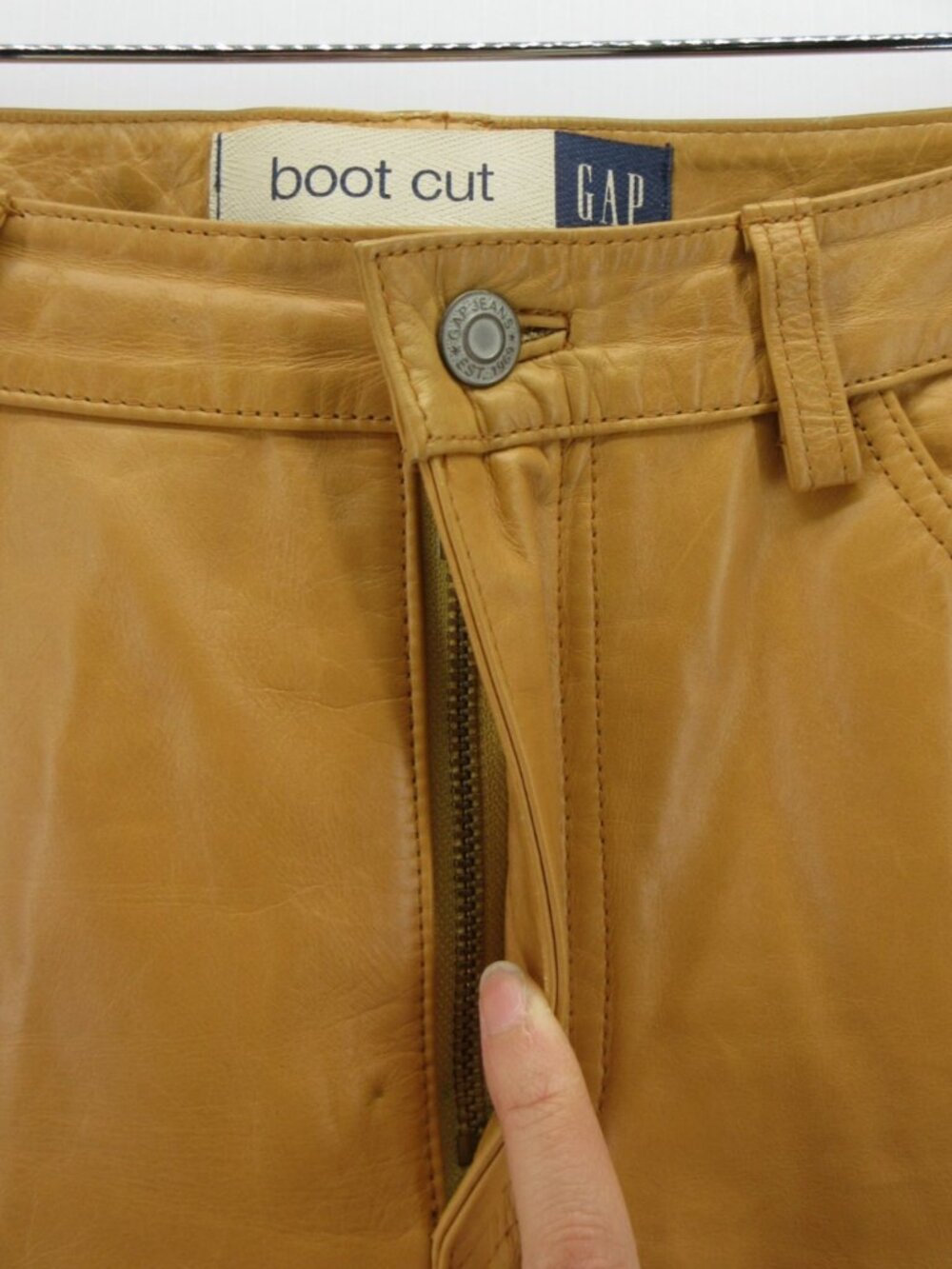 VINTAGE Gap Pants 6 Camel Genuine Leather Bootcut Y2K Trousers * - Picture 2 of 11